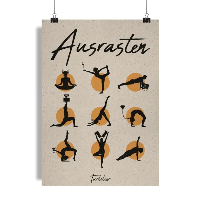TURBOBIER Yoga Poster A3 Graspapier