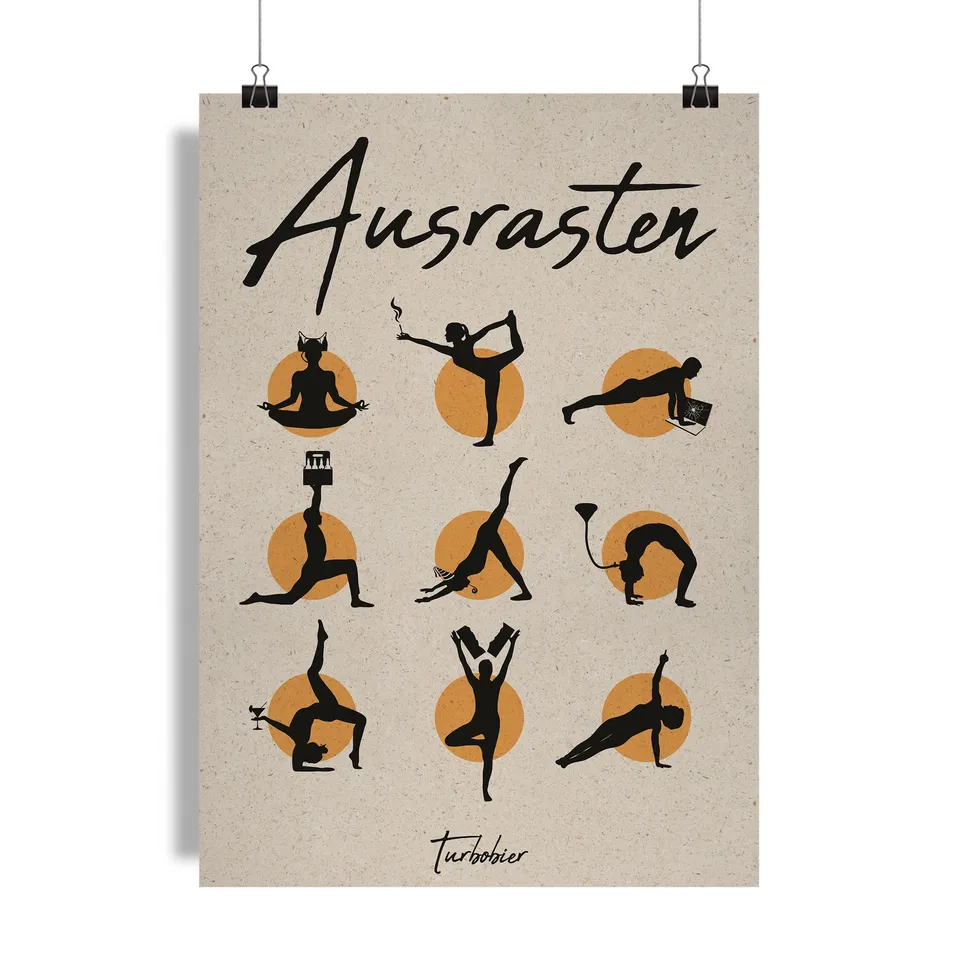 TURBOBIER Yoga Poster A3 Graspapier