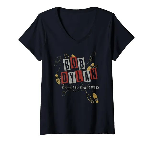 Bob Dylan LR T-Shirt Damen V-Ausschnitt Schwarz