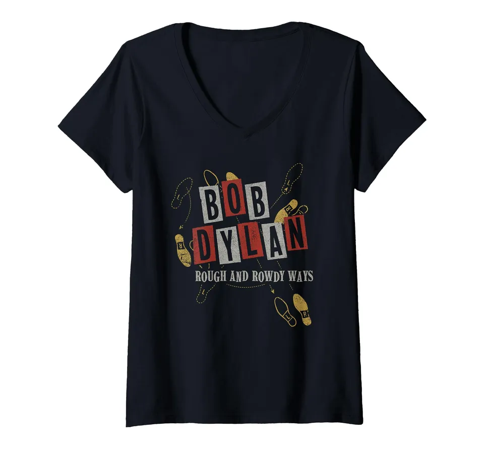 Bob Dylan LR T-Shirt Damen V-Ausschnitt Schwarz