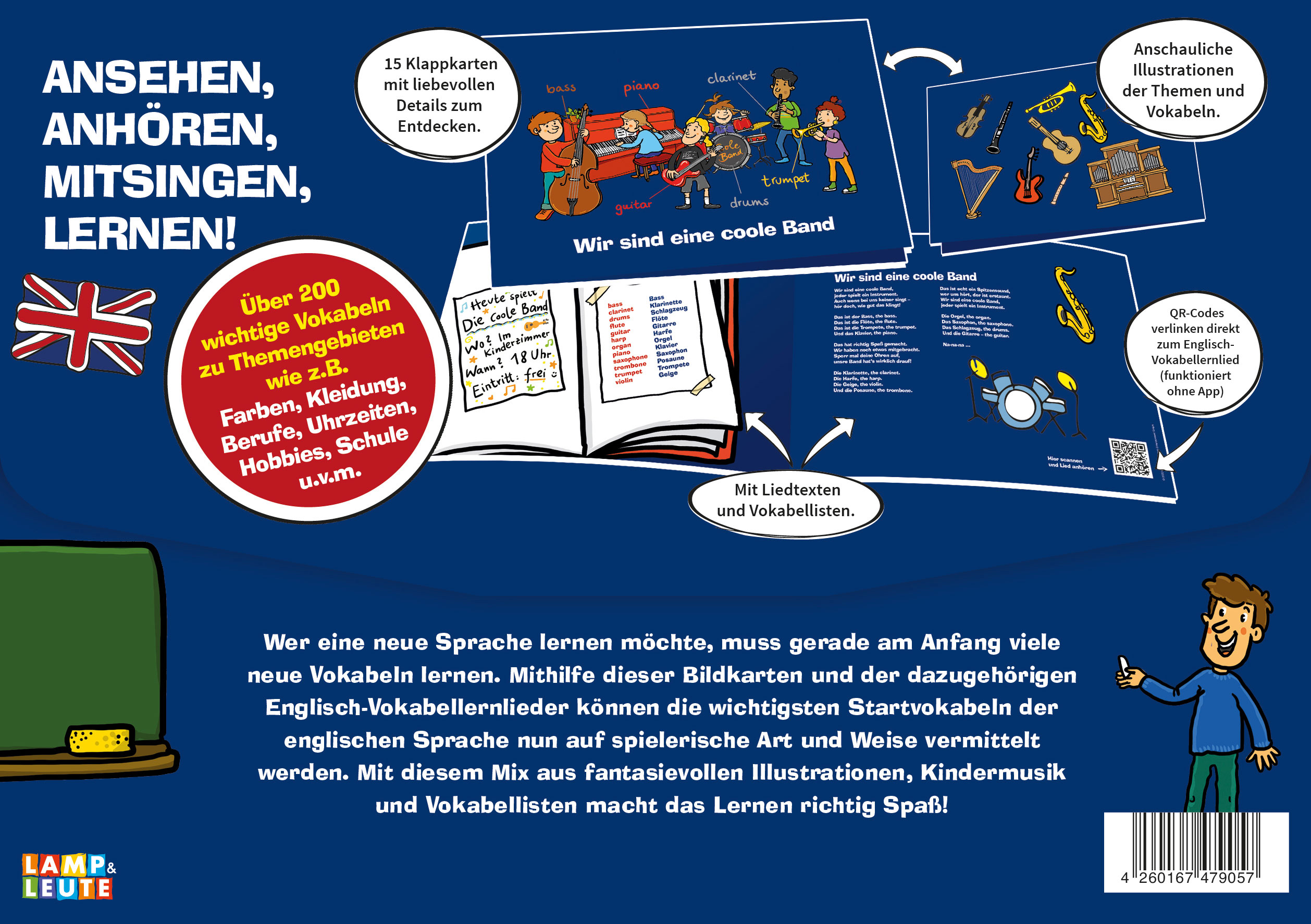 Lamp und Leute Englisch-Vokabellernlieder Bildkarten 15 Karten QR-Code