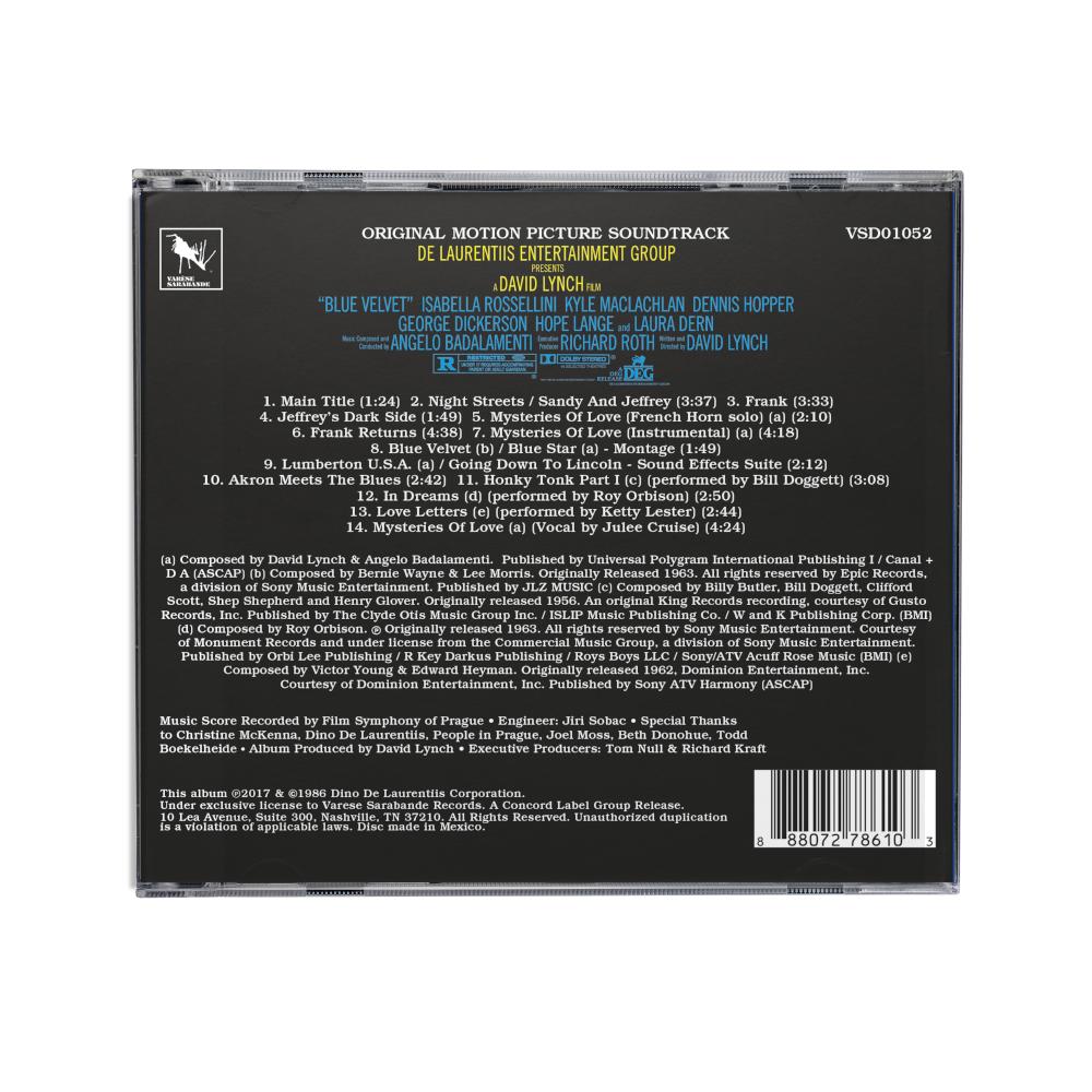 Varèse Badalamenti Blue Velvet 40th Anniversary CD Soundtrack
