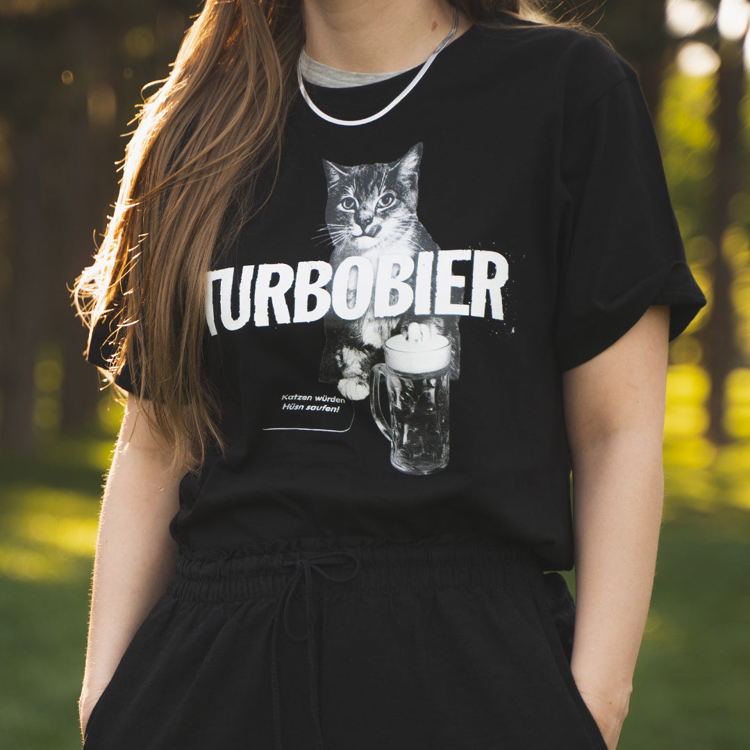 TURBOBIER Shirt Miez Katzen-Motiv schwarz Baumwolle